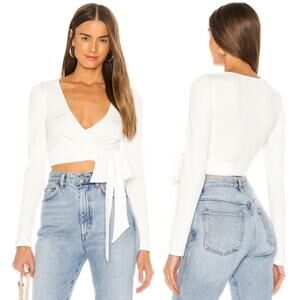 Majorelle Vivien Ribbed Wrap Long Sleeve Top in Ivory Size Small GUC